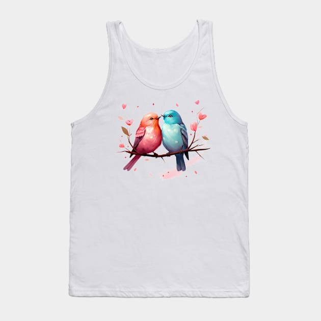 Valentine Kissing Passerine Bird Couple Tank Top by Chromatic Fusion Studio